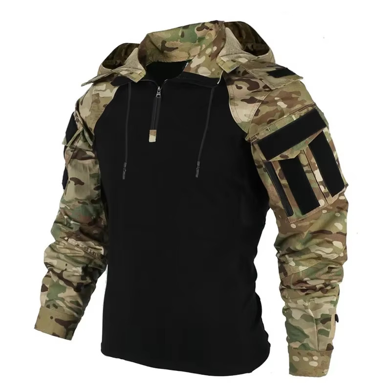 Tactical Combat Shirts Men Long Sleeve Breathable T-Shirt Camo Hooded Quick-Dry gallery