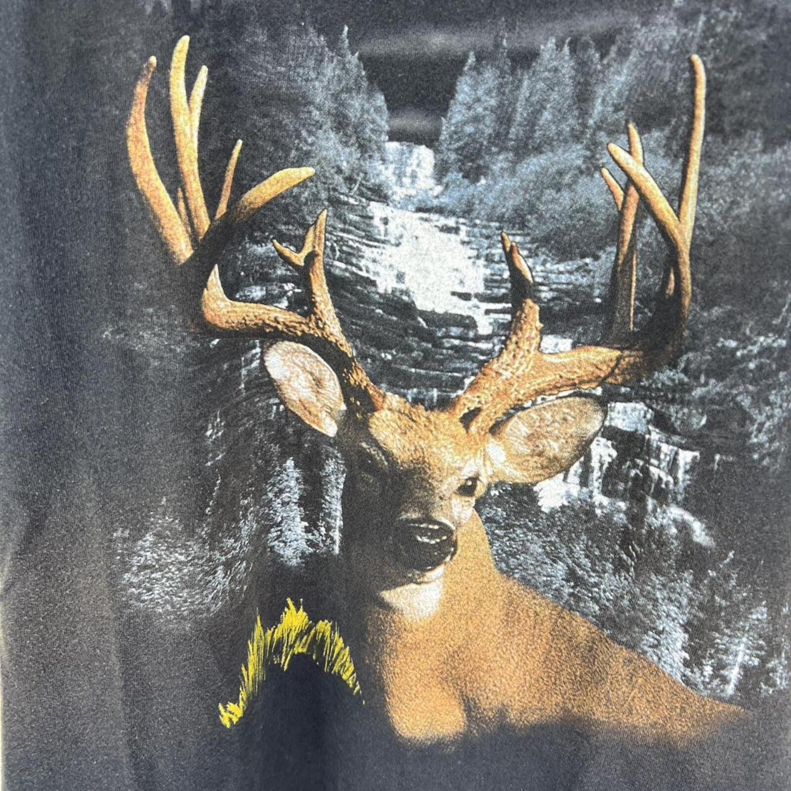Vintage 1990s black deer faded graphic nature scene tee Size L gallery