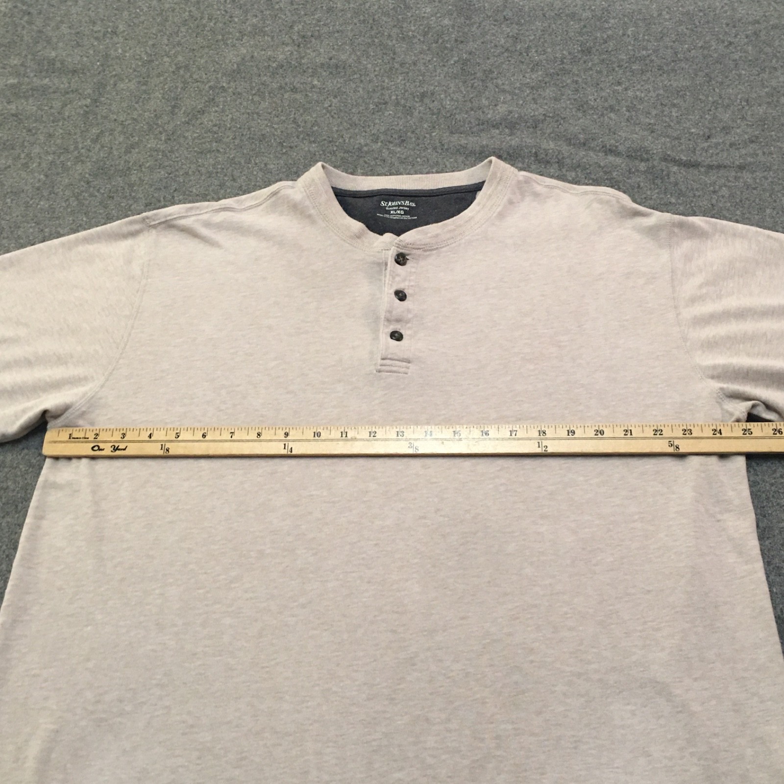 St. John's Bay Men XL Long Sleeve Henley Beige Heather Preppy Sueded Jersey Knit gallery
