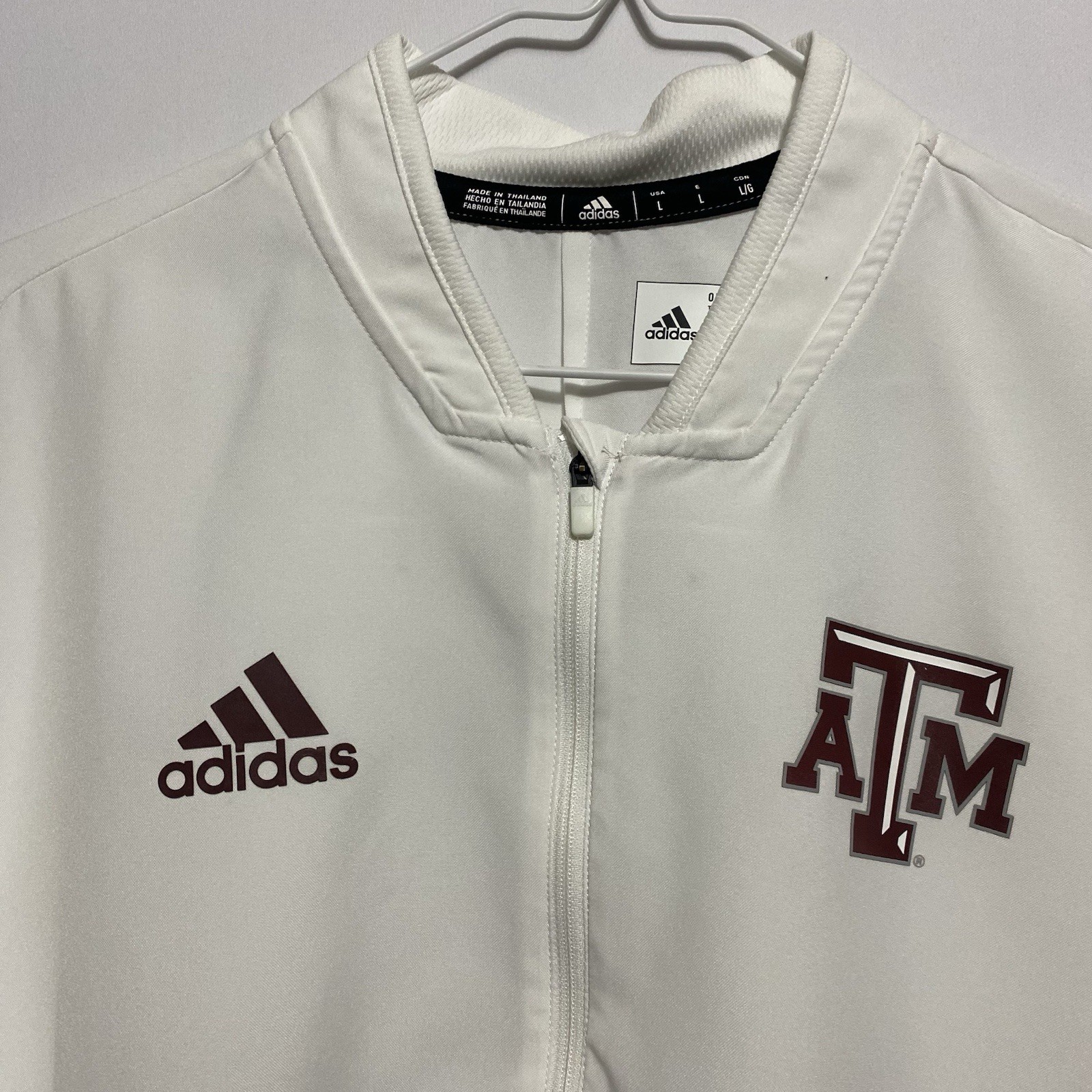 Adidas Mens Sz Large White Semi Sheer Pullover Texas A&M Short Sleeve Side Zip gallery