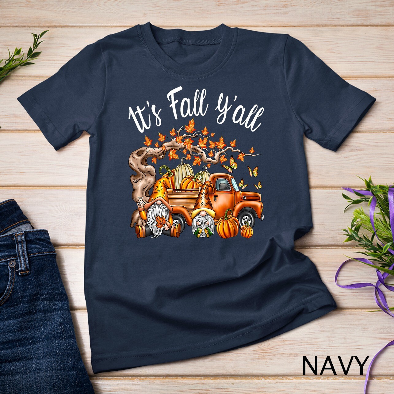 It's Fall Y'all Gnome Pumpkin Autumn Leaves Thanksgiving Unisex T-shirt gallery