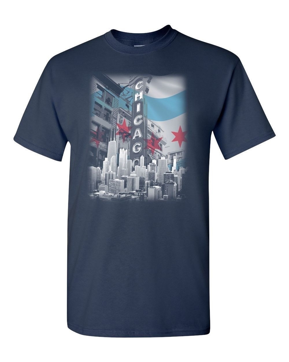 Chicago Flag Skyline Silk Screened Skyline T-Shirt