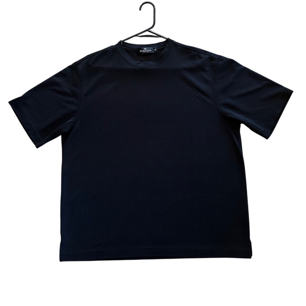 Bugatchi Uomo Black Textured Micro Ribbed Short Sleeve T-Shirt Mens XL