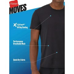 3-Pack Hanes Moves Men’s Breathable Tagless Mesh Crewneck T-Shirt Black/Grey 2XL