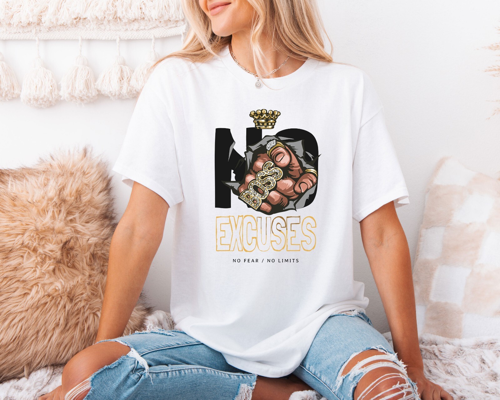 No Excuses Shirt, No Fear No Limits T-Shirt, Motivational Gym Tee, Unisex Top gallery