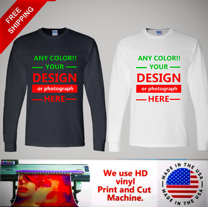 Personalized Custom Print Long Sleeve T Shirt Your Photo Your Text Logo New Gift