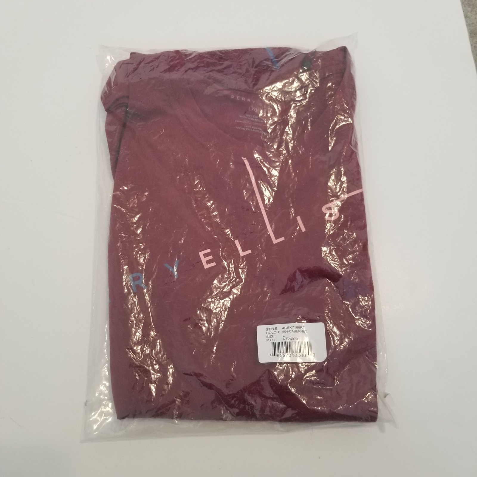 NWT PERRY ELLIS LOGO CREW NECK TEE Size L Color Cabernet-