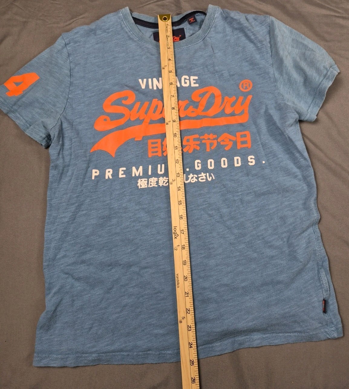 Superdry Premium Goods Mens XL T-Shirt Blue Orange Vintage Logo 19.5” P2P Small gallery