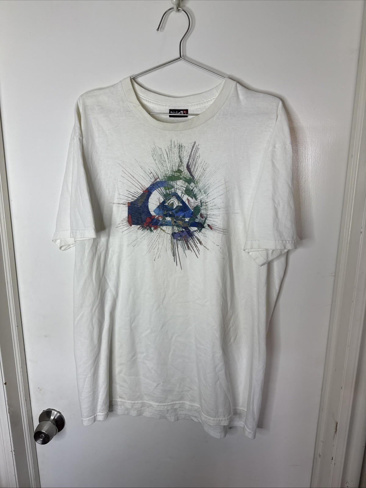 Men’s Quicksilver Wave Logo White T-Shirt 2XL Short Sleeve “Older” surf style