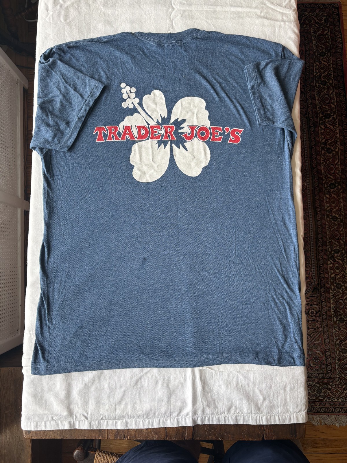 Trader Joe's Employee Crew Shirt Blue Hibiscus Logo XL Tri Blend Graphic Tee gallery