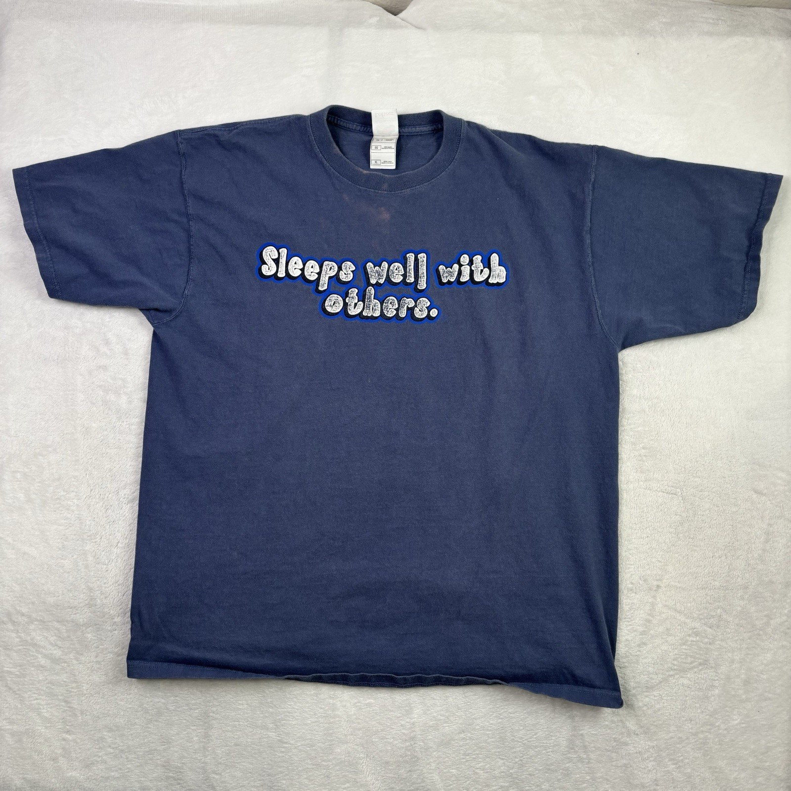 VTG FOTL Sleeps Well With Others Blue SS Graphic Shirt Distressed Men's XL gallery