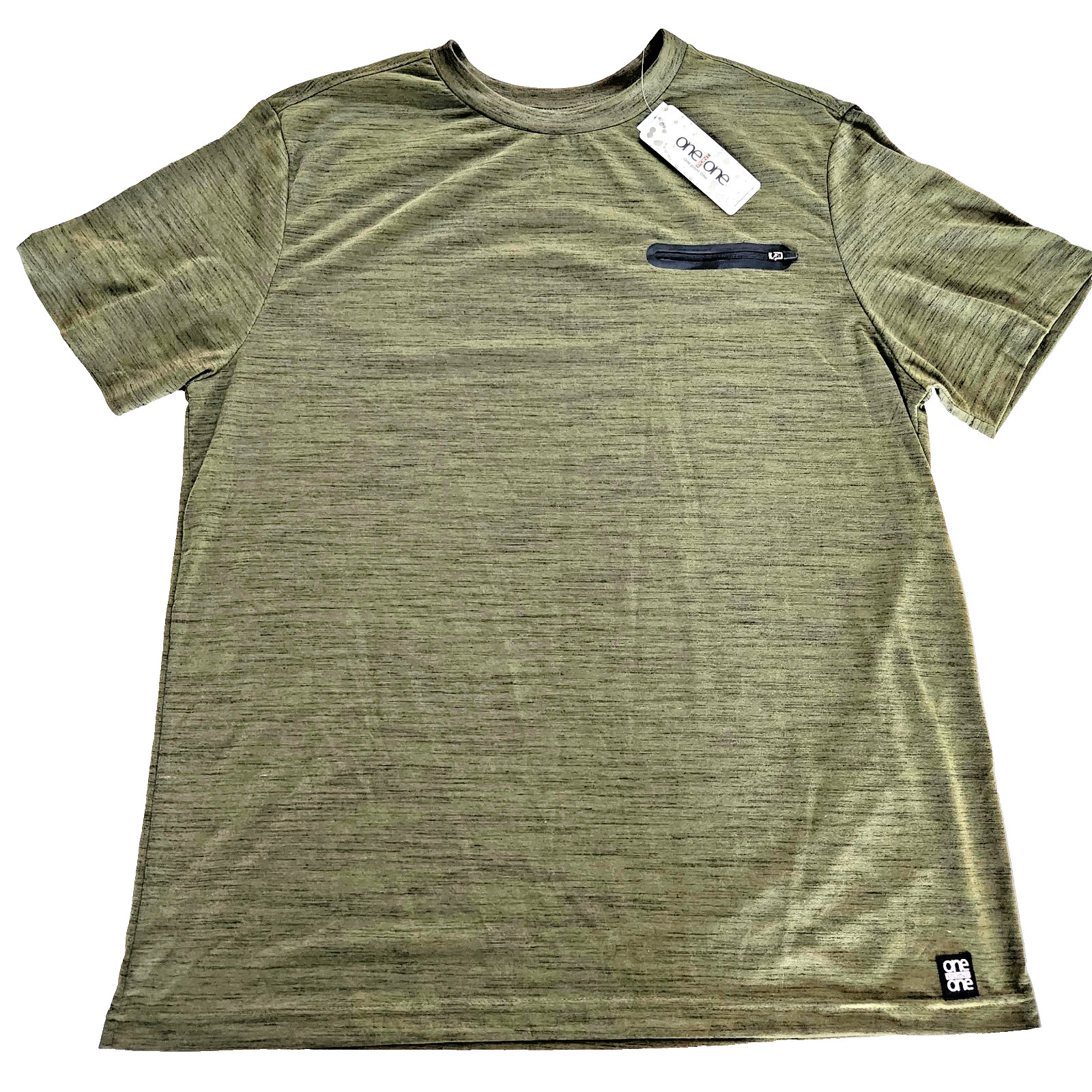 ONE POINT ONE Mens XL Heather Green Faux Zip Pocket Tee T-Shirt Crew Neck NWT