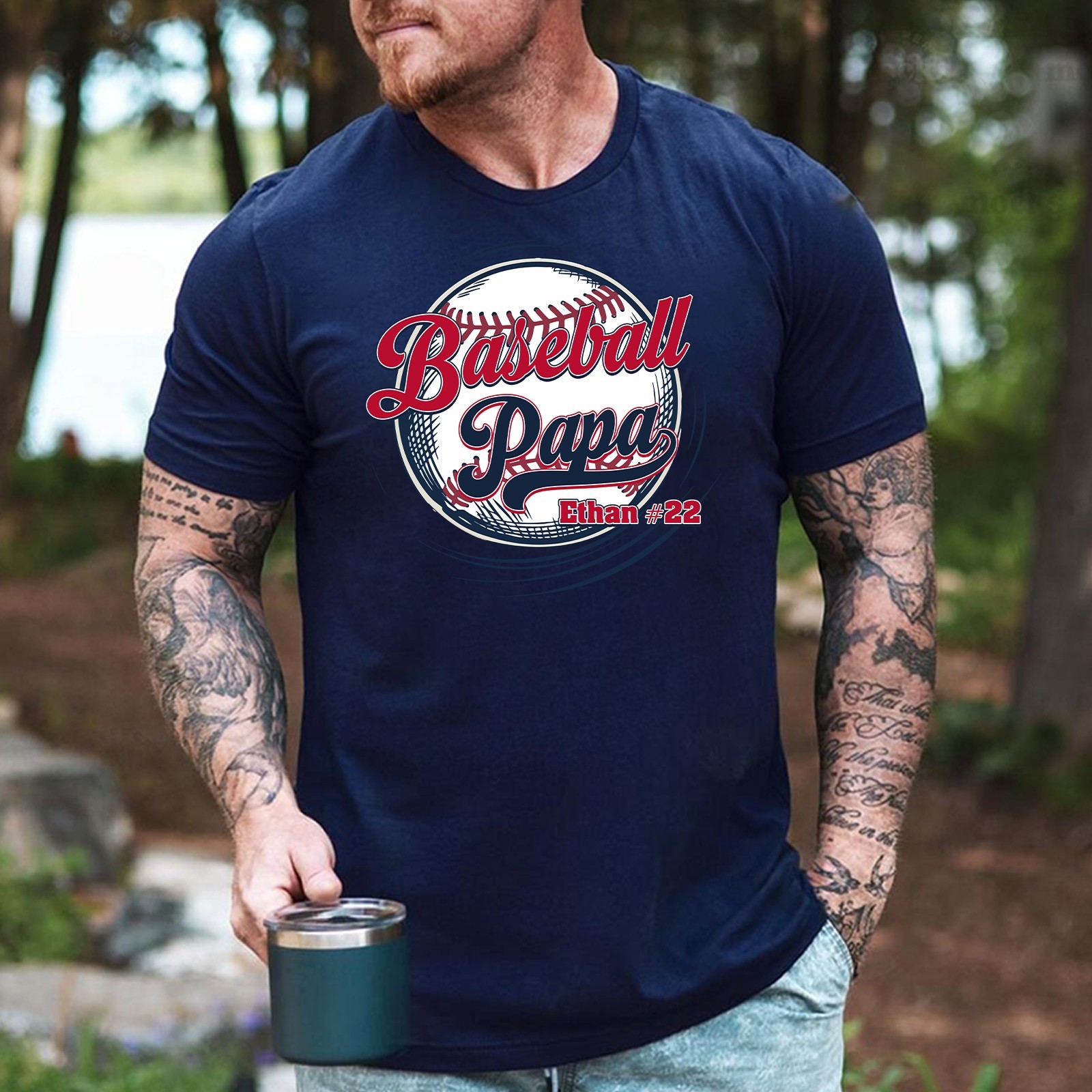 Personalized Baseball Papa Shirt Custom Player Name Number Grandpa Gift Tee gallery