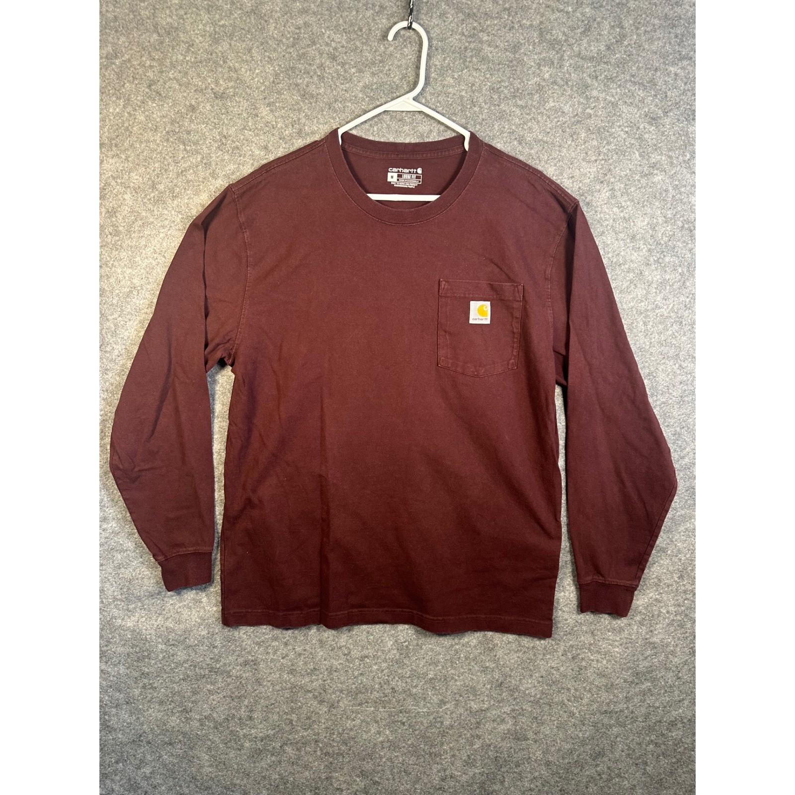 Carhartt Mens Loose Fit Long Sleeve Pocket T-Shirt Burgundy Maroon K126 Size M