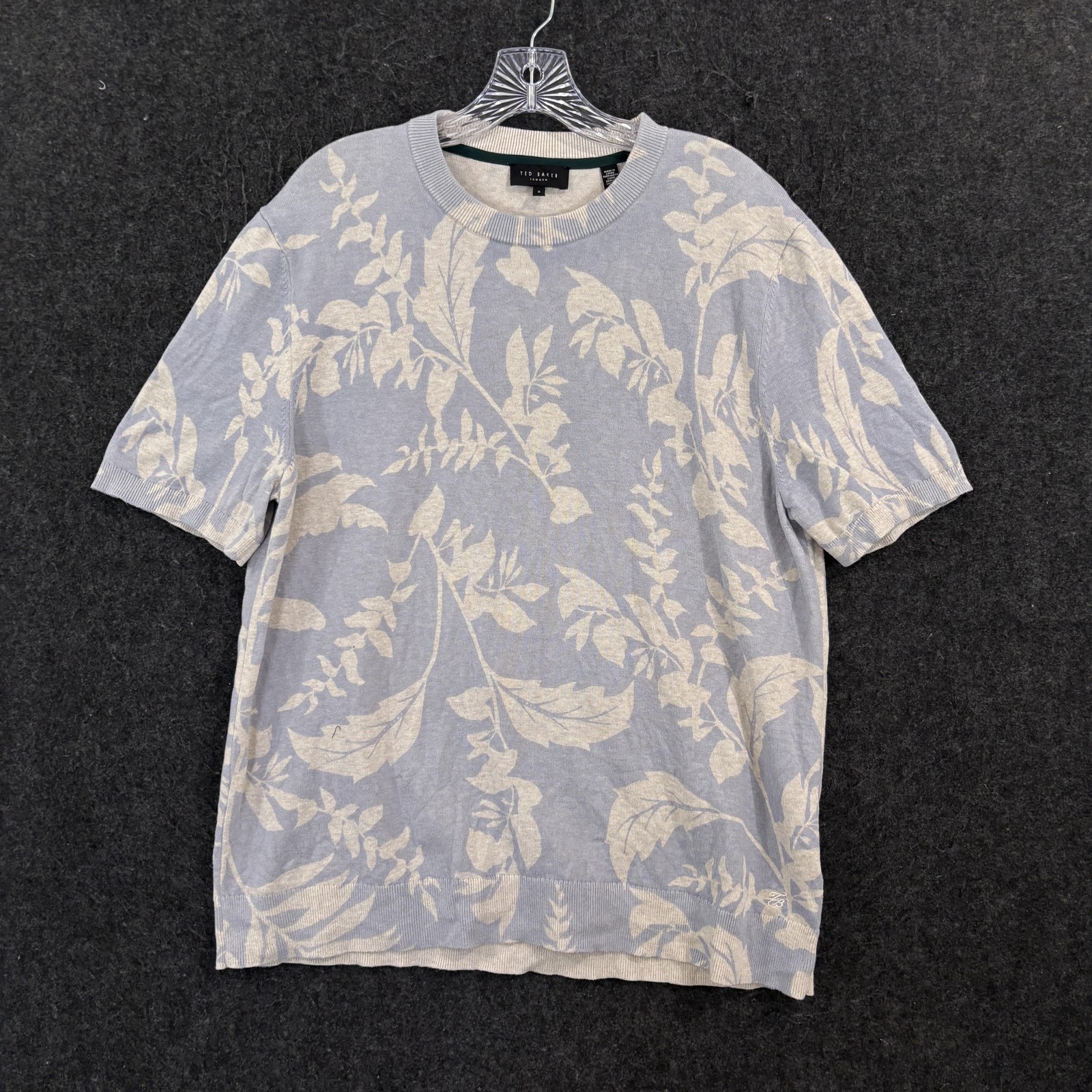 Ted Baker Shirt Men’s XL Blue Floral Short Sleeve Knit Crewneck Pullover Casual