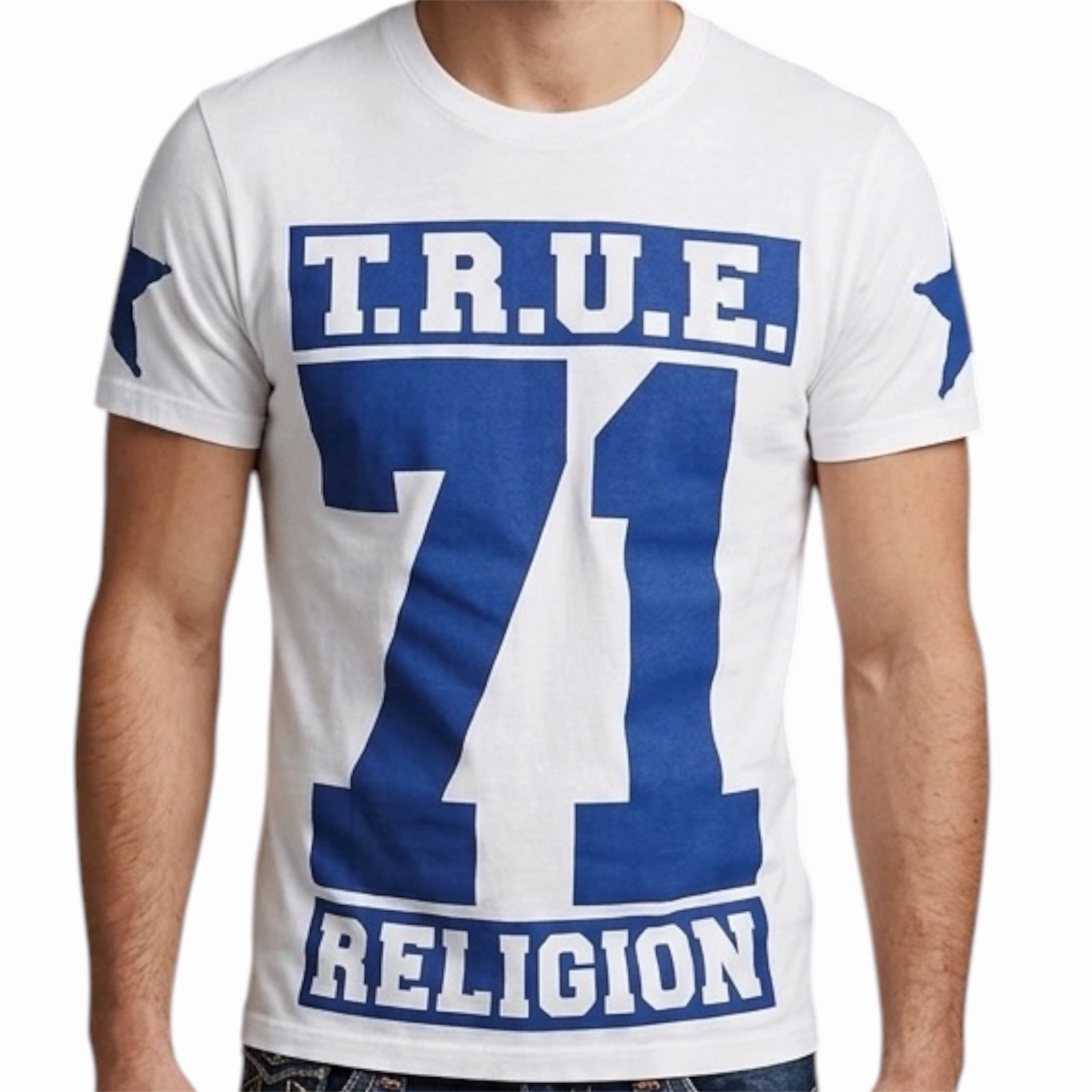 $105 TRUE RELIGION White Blue 71 STARS Short Sleeve Graphic Heavyweight T-shirt gallery