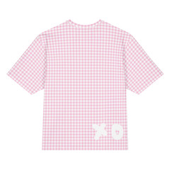 Oversized kawaii strawberry pink gingham cotton t-shirt