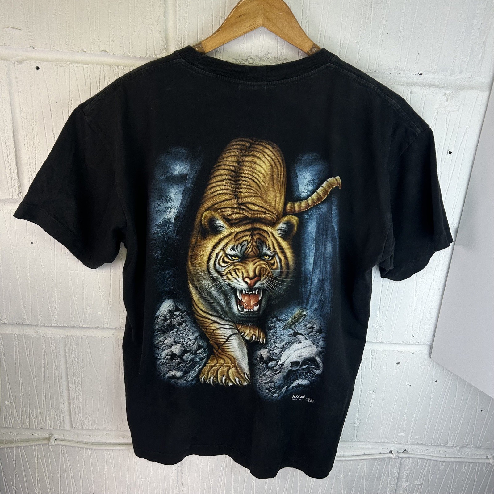Vintage Tiger T Shirt Mens Large Black Wild Graphic AOP Retro Animal Print Tee gallery