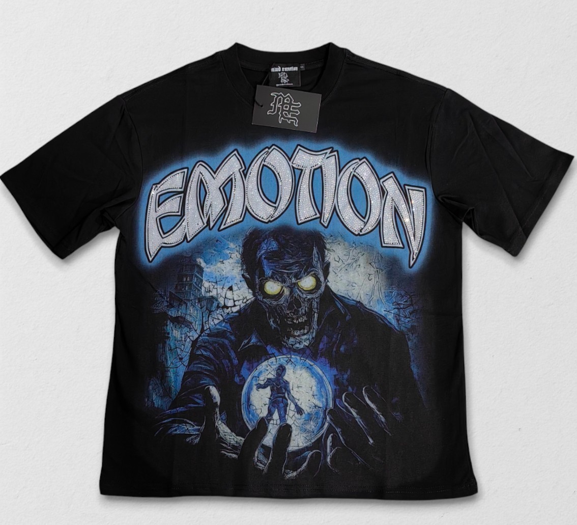 NEW 2026 Mixed Emotion Black "Spirit" Rhinestone High-Quality Men's T-Shirt S-XL gallery