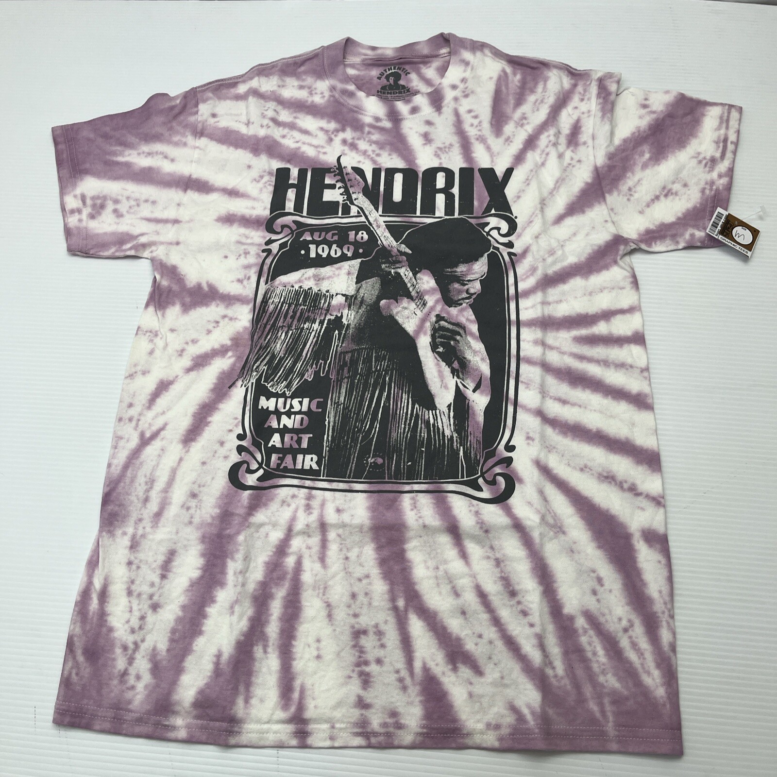 Jimi Hendrix Aug 18 1969 Music and Art Fair size Medium T shirt Tye Dye Purple gallery