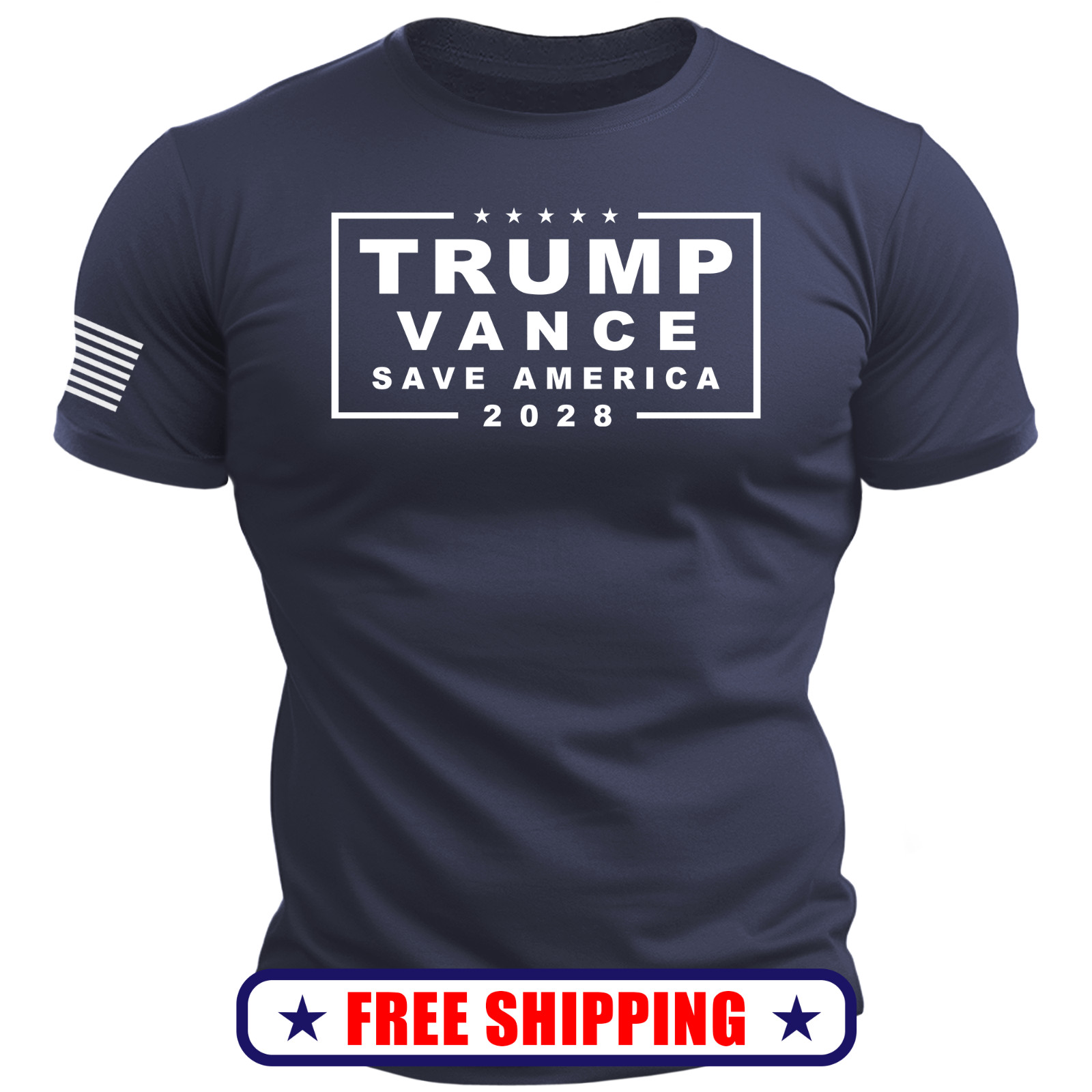 TRUMP VANCE 2028 - Save America T-Shirt USA Flag Sleeve patriot maga 250 S-2XL gallery