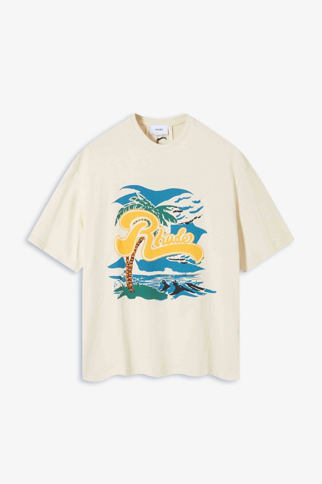 RHUDE REGATTA PALM TEE Retro American Pattern Printed Short Sleeve T-shirt
