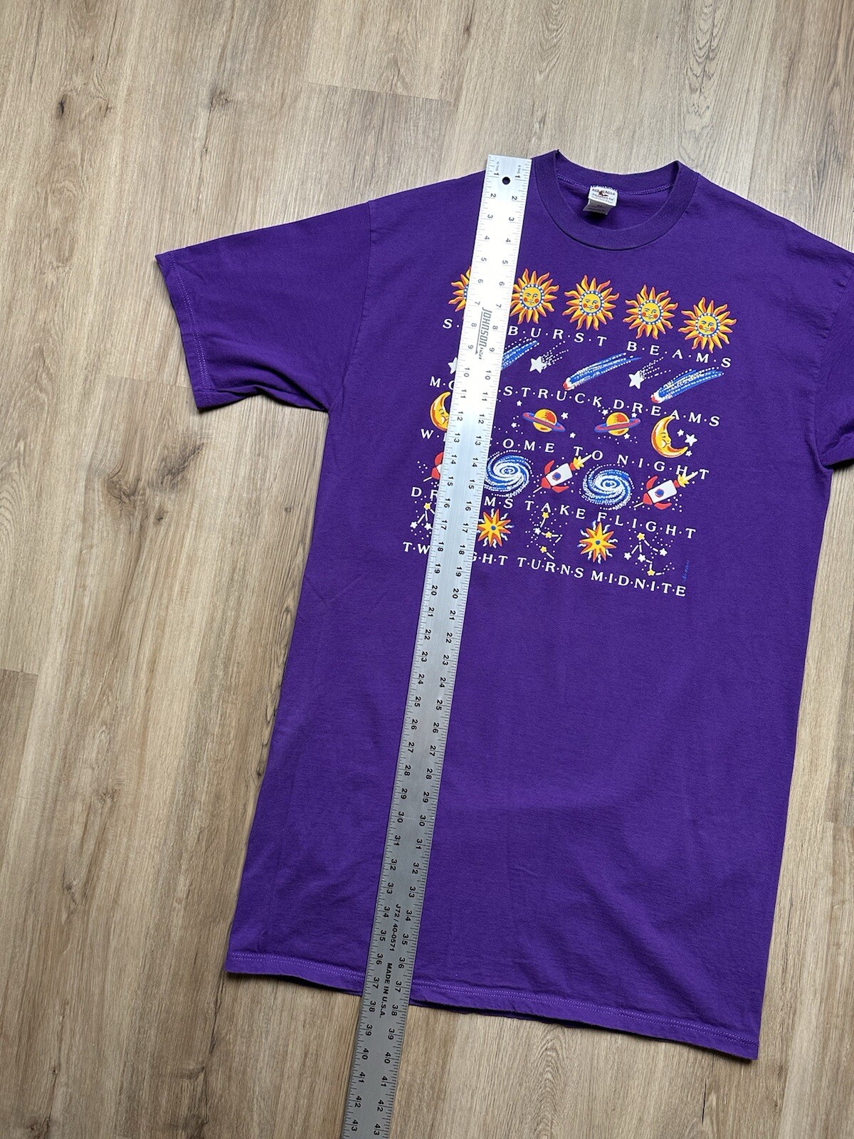 VINTAGE Welcome To Night Purple Space Galaxy Long Sleeve T-Shirt Size OSFA gallery