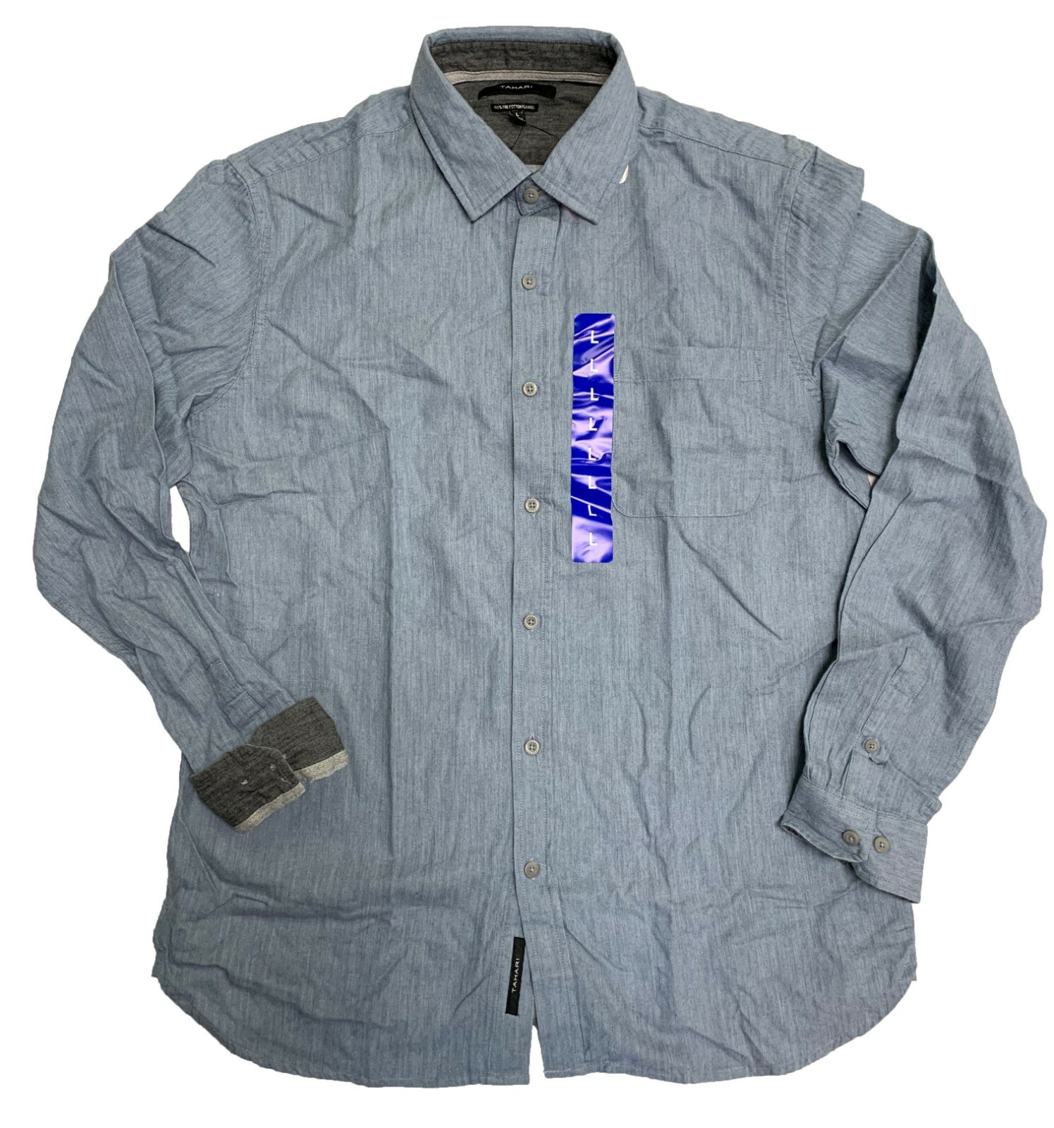 Tahari Men’s L/S Button Down Brushed Herringbone Shirt Blue/Grey Cuff