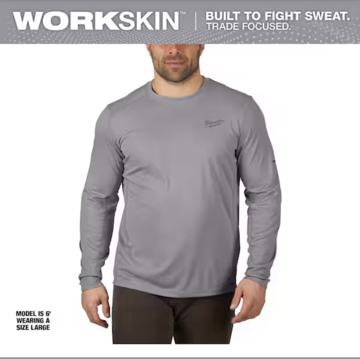 Milwaukee Men’s Work Skin Extra Large Gray Light Performance Long-Sleeve T-Shirt