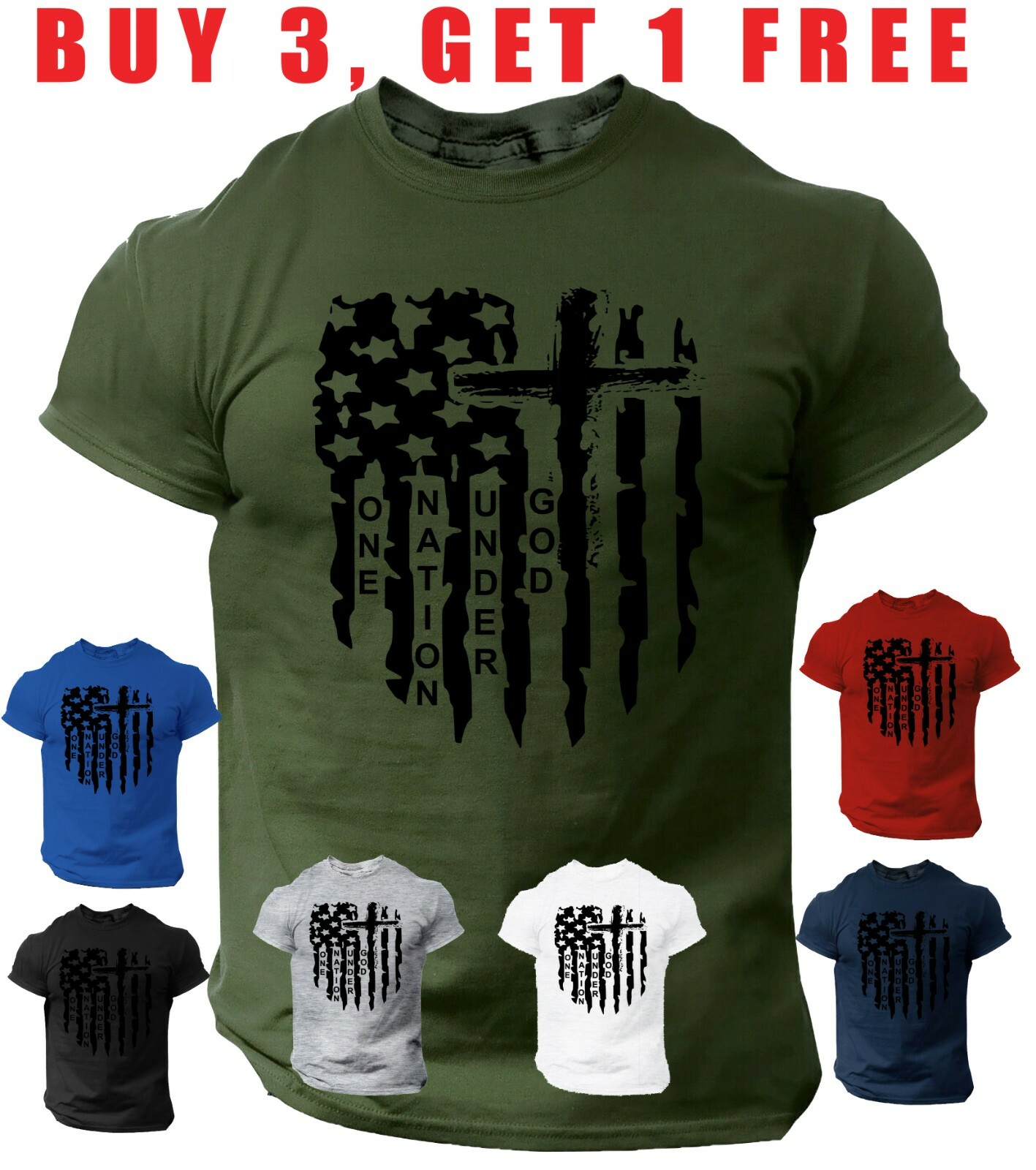 USA Distressed Flag T Shirt one nation under god Jesus cross Christian T-Shirt gallery