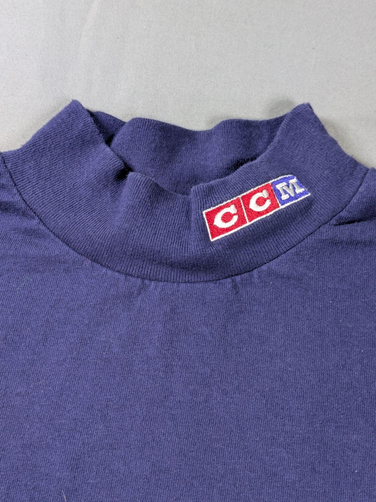 Vintage CCM Shirt Mens Large Blue Mock Neck Long Sleeve Hockey Made USA Cotton gallery