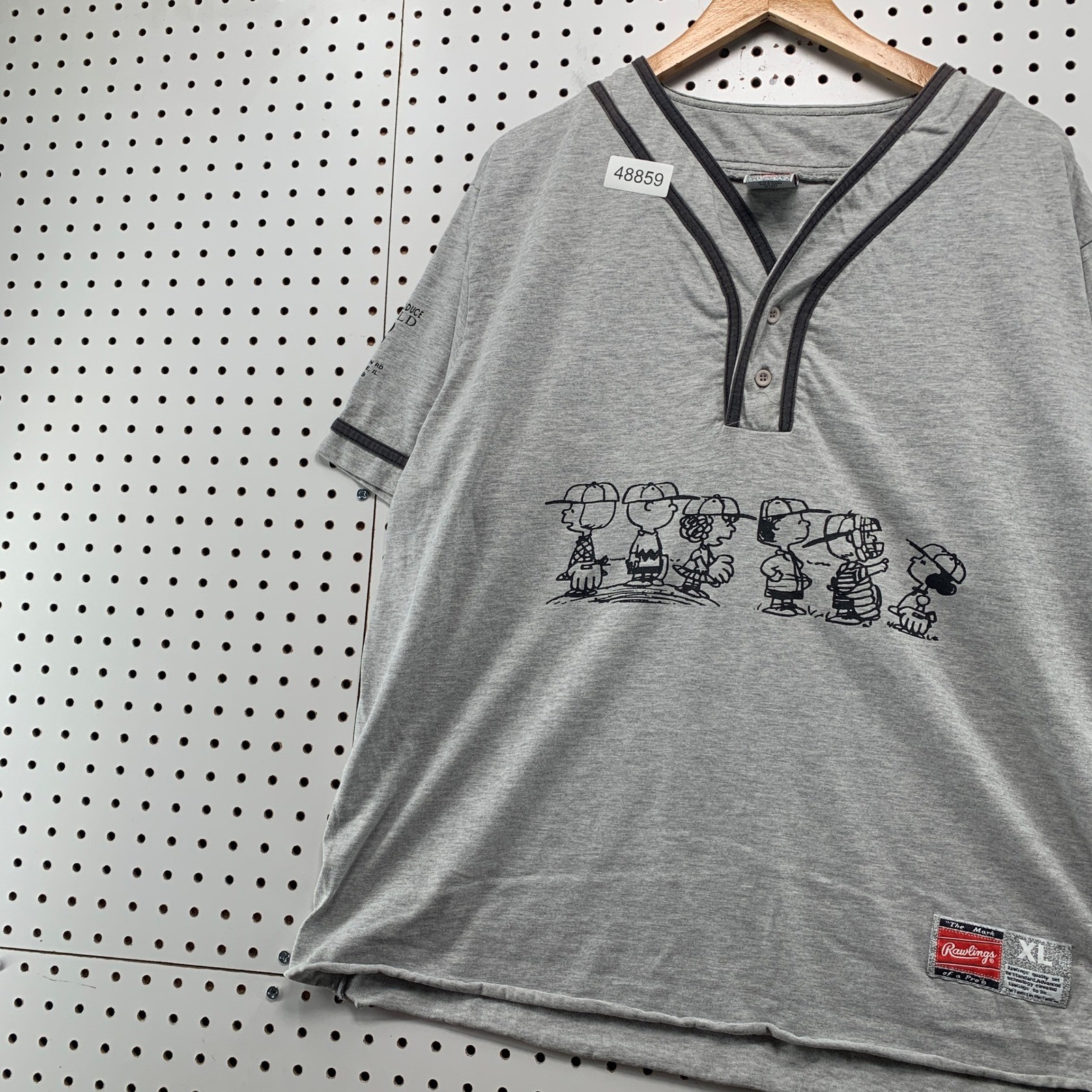 Vintage Rawlings Peanuts Baseball Jersey Mens XL Grey 90s Snoopy Charlie Brown gallery