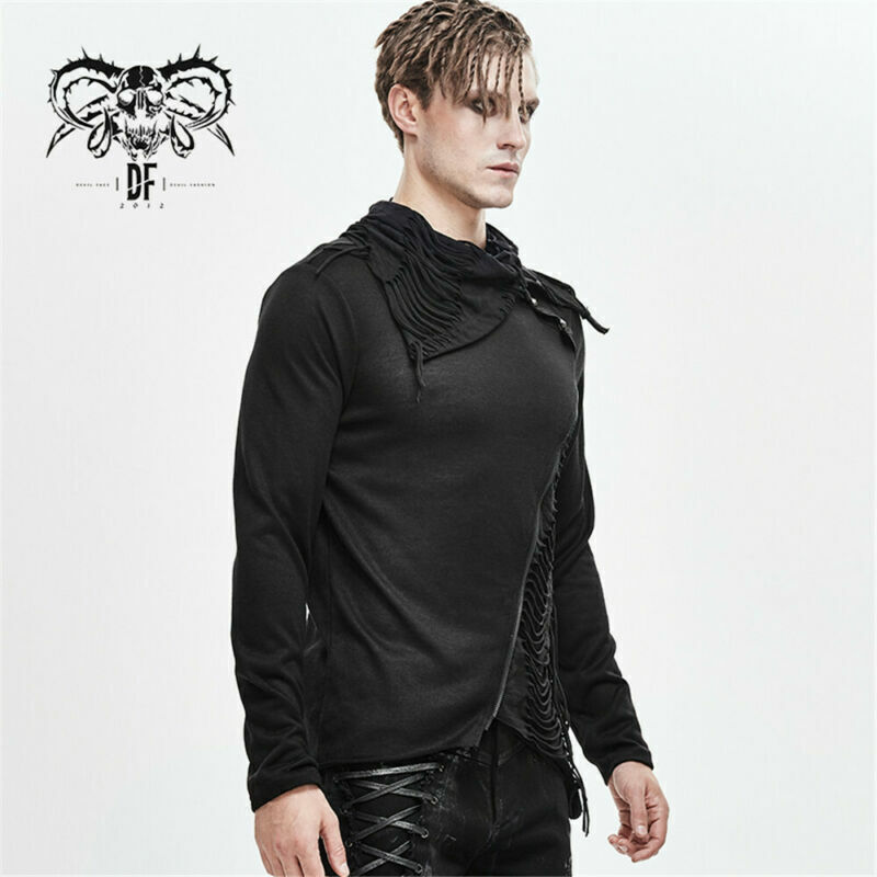 Men's Gothic Asymmetry Top Punk Rock Stage Performance Splicing Long Sleeve Tees gallery