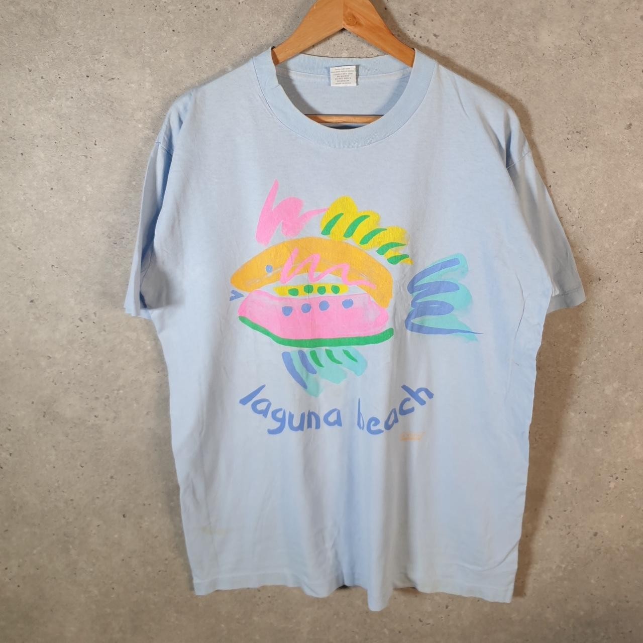 Vintage On White Laguna Beach USA 90s Single Stitch T-Shirt Men’s Large Blue