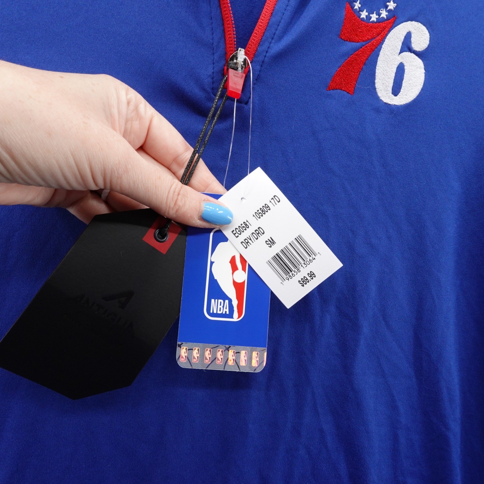 Antigua Philadelphia 76ers 1/4 Zip Mock Neck Shirt Small Blue Men NBA NWT gallery