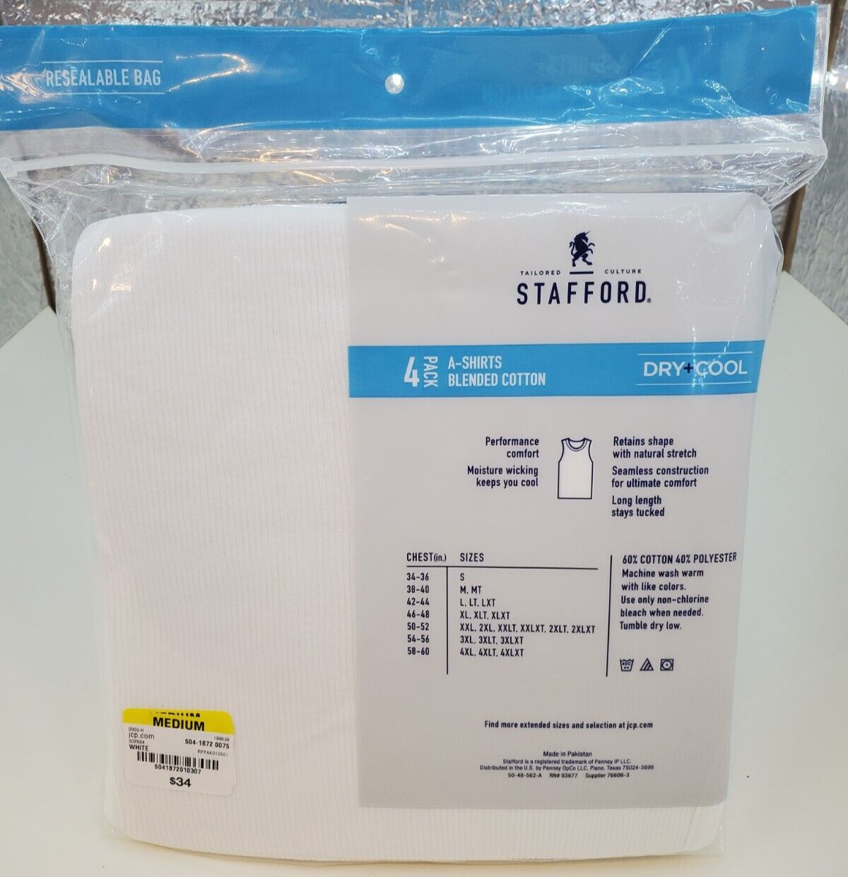 Stafford Dry+Cool 100% Blended Cotton A-Shirts Ribbed Tank Top 4 Pack Medium gallery