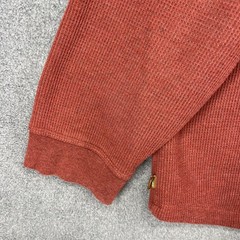 L.L.Bean Henley Pullover Mens 3XL Red Sherpa Fleece Lined Waffle Knit Thermal