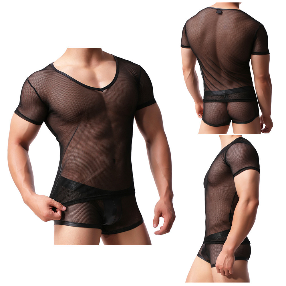Men Mesh Transparent T-shirt Gym Training Tank Top Net Sport Sheer Boxers Shorts gallery
