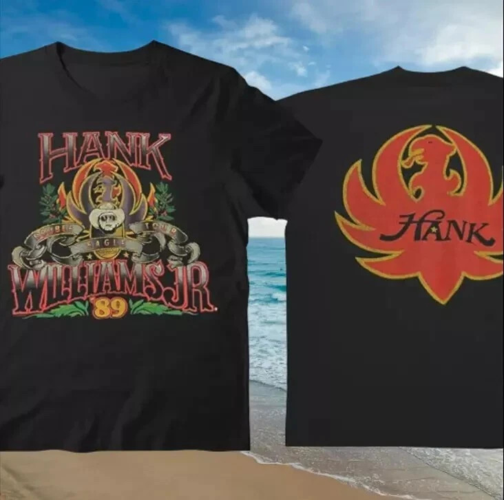 Vintage Hank Williams Jr Double Eagle 1989 Tour Black Double Sided T-Shirt gallery