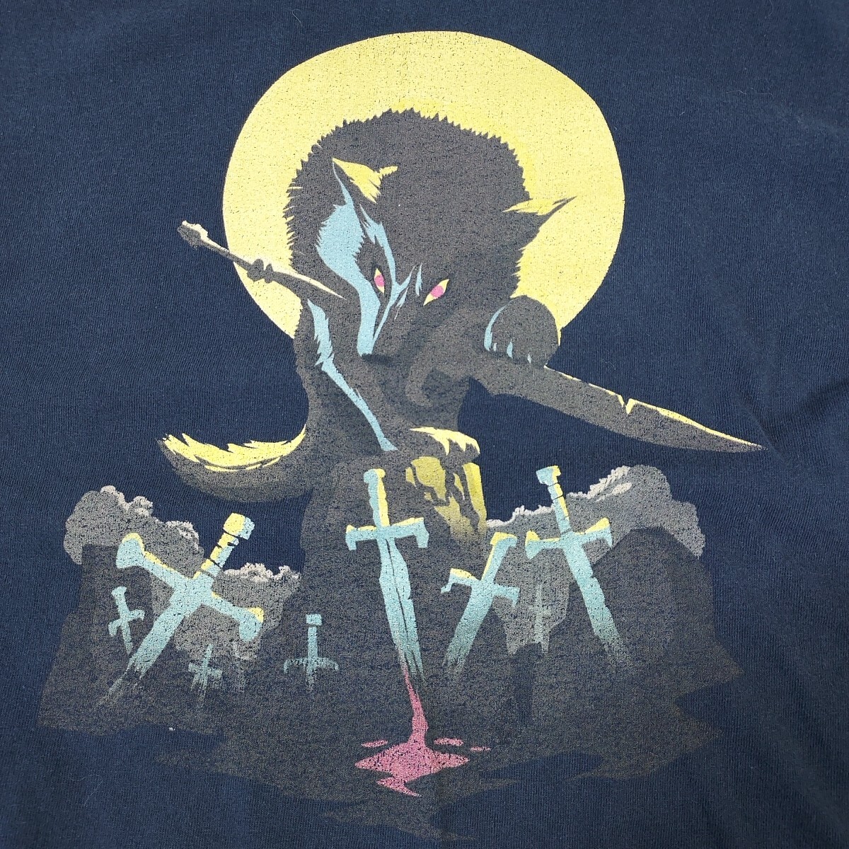 Sif Great Grey Wolf Dark Souls Blue T-Shirt Gaming Gilden Sz Mens 2XL Cotton EUC gallery