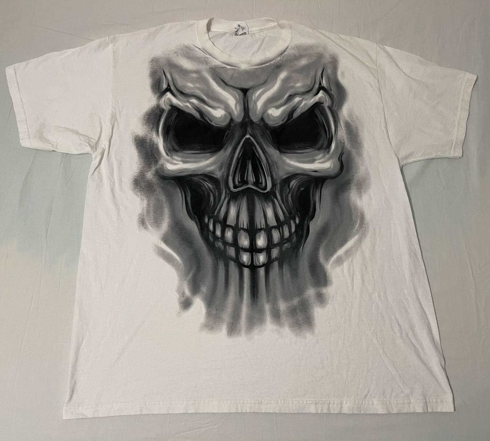Vintage Y2K Skull Print T Shirt Mens Size XL White Cyber Goth Skater Horror gallery