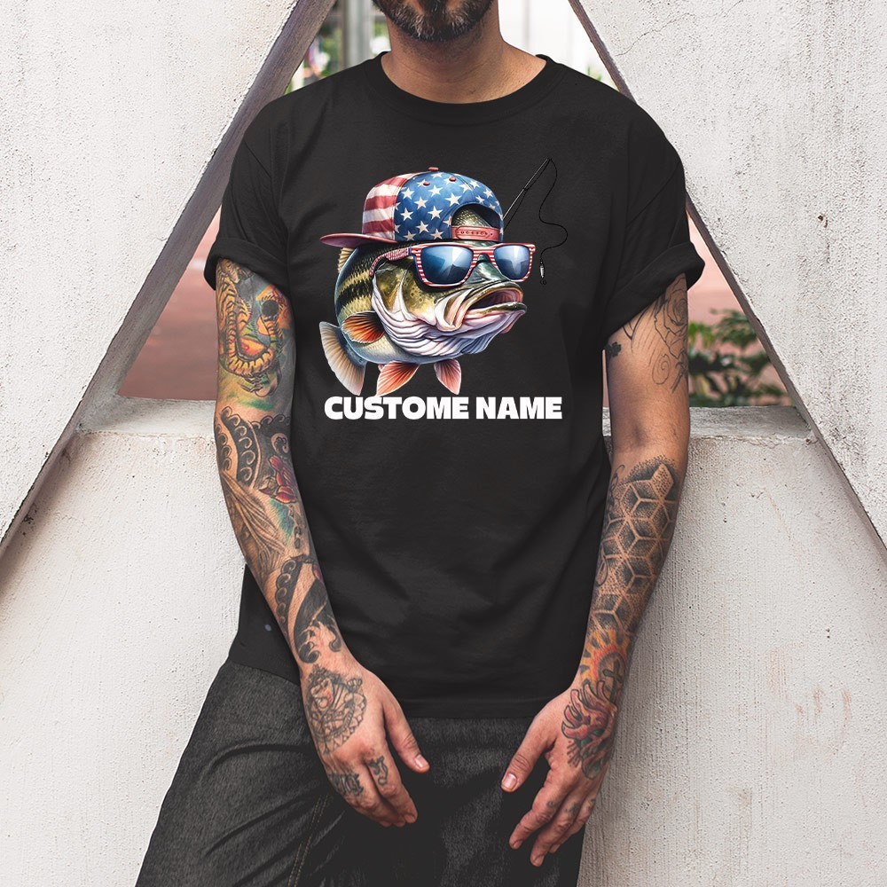 Custom Funny Fishing American Flag Unisex T-shirt | Father's Day Fishing Gifts gallery
