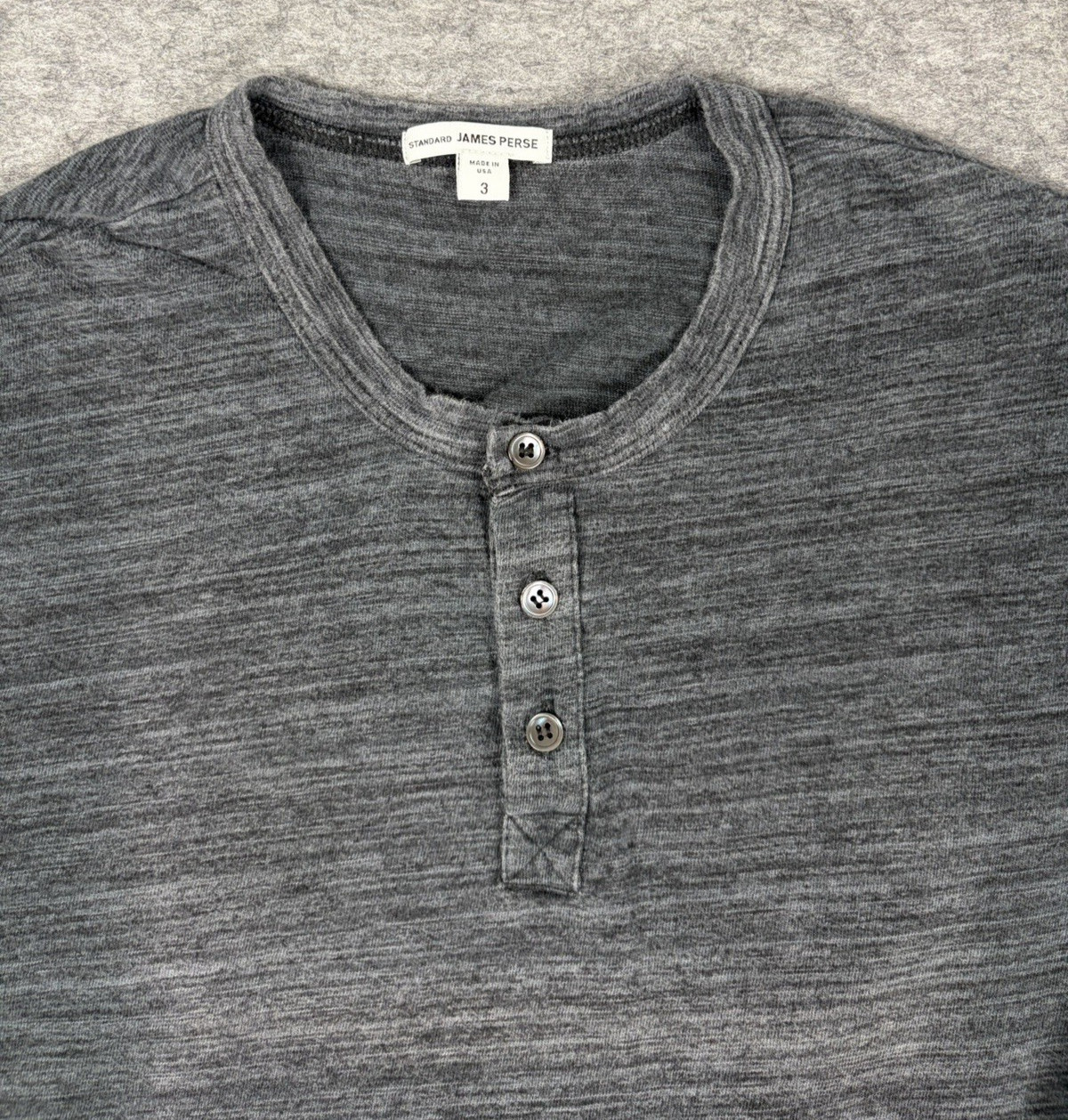 James Perse Standard Henley Shirt Mens 3 Dark Gray Cotton Long Sleeve USA Made