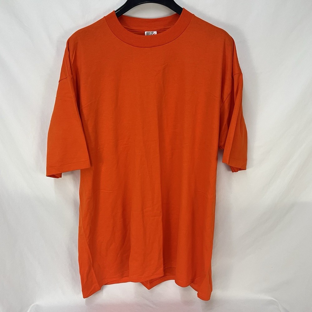 VINTAGE 90S NOS JERZEES 50/50 ORANGE BLANK T SHIRT SIZE XL USA