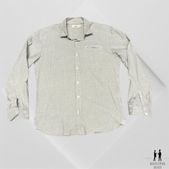 Jaqk Mens Button Down Shirt 100% Organic Cotton Striped Green Shirt L