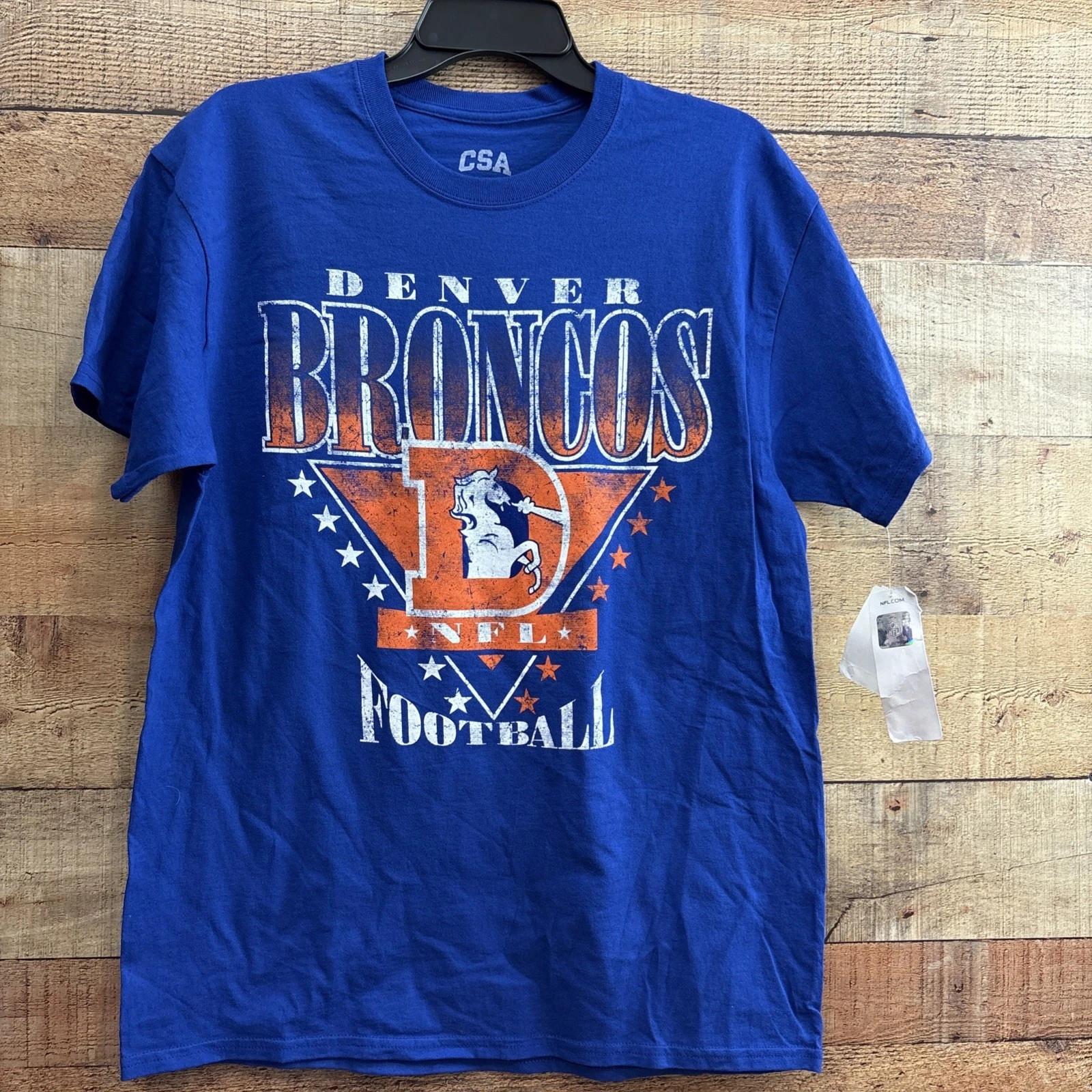 Denver team Bronco t shirt, vintage 20s, blue color, team logo lot gallery