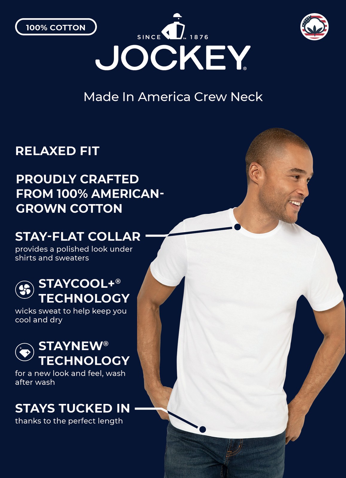 Jockey Men's Made in America 100% Cotton Crew Neck Undershirt - 2 Pack gallery