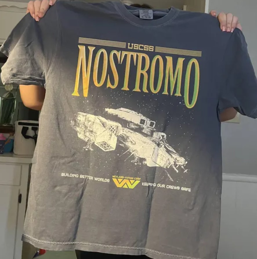 Nostromo Graphic Tee, Retro Sci-Fi Horror Movie Apparel, USCSS Nostromo Alien gallery