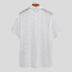 Men’s Middle Sleeve See Through Mesh Lace Tops Transparent Shirt Clubwear