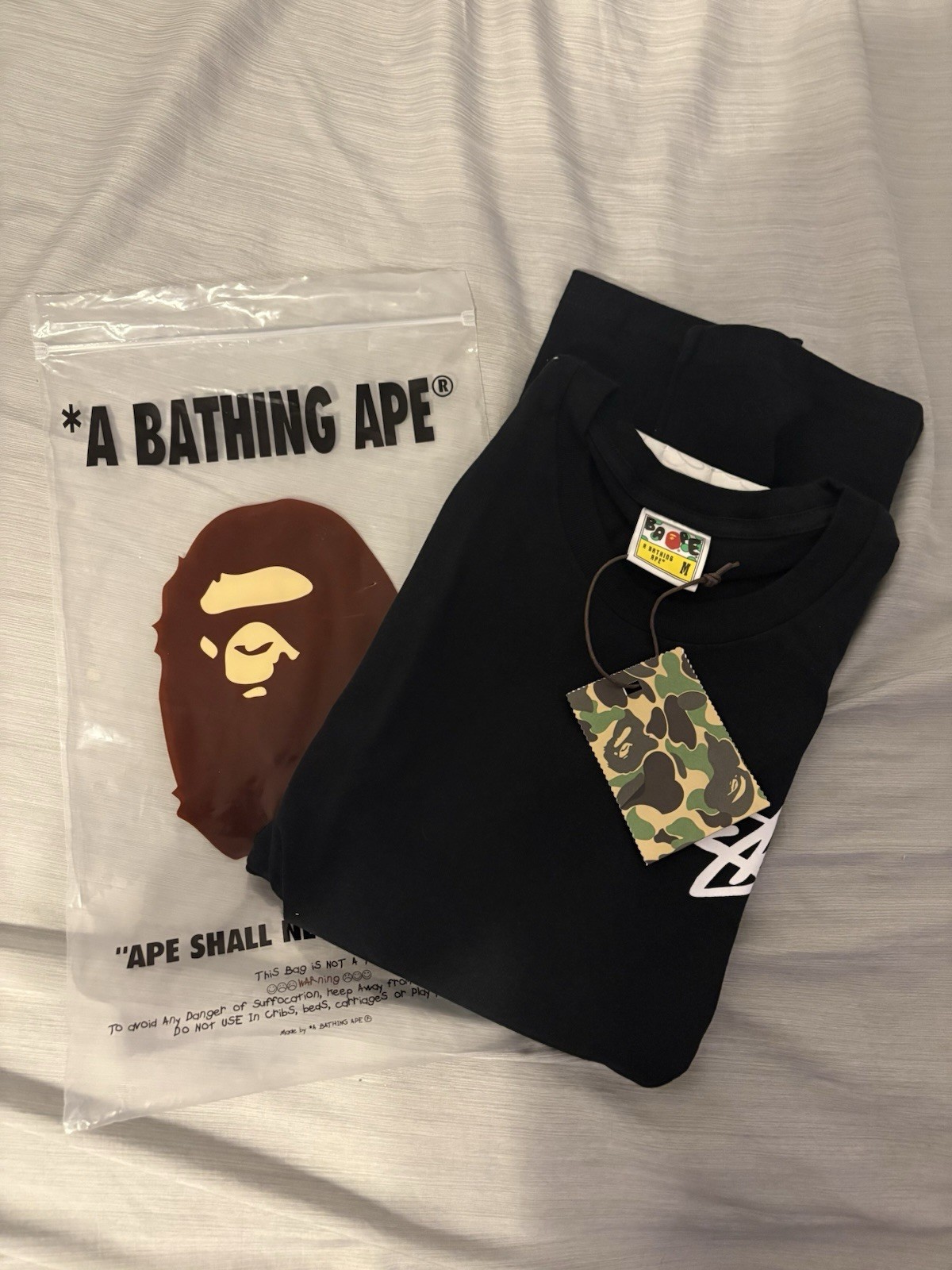 A Bathing Ape BAPE x Stussy Black Graphic Logo Crew Neck Tee Men’s M gallery